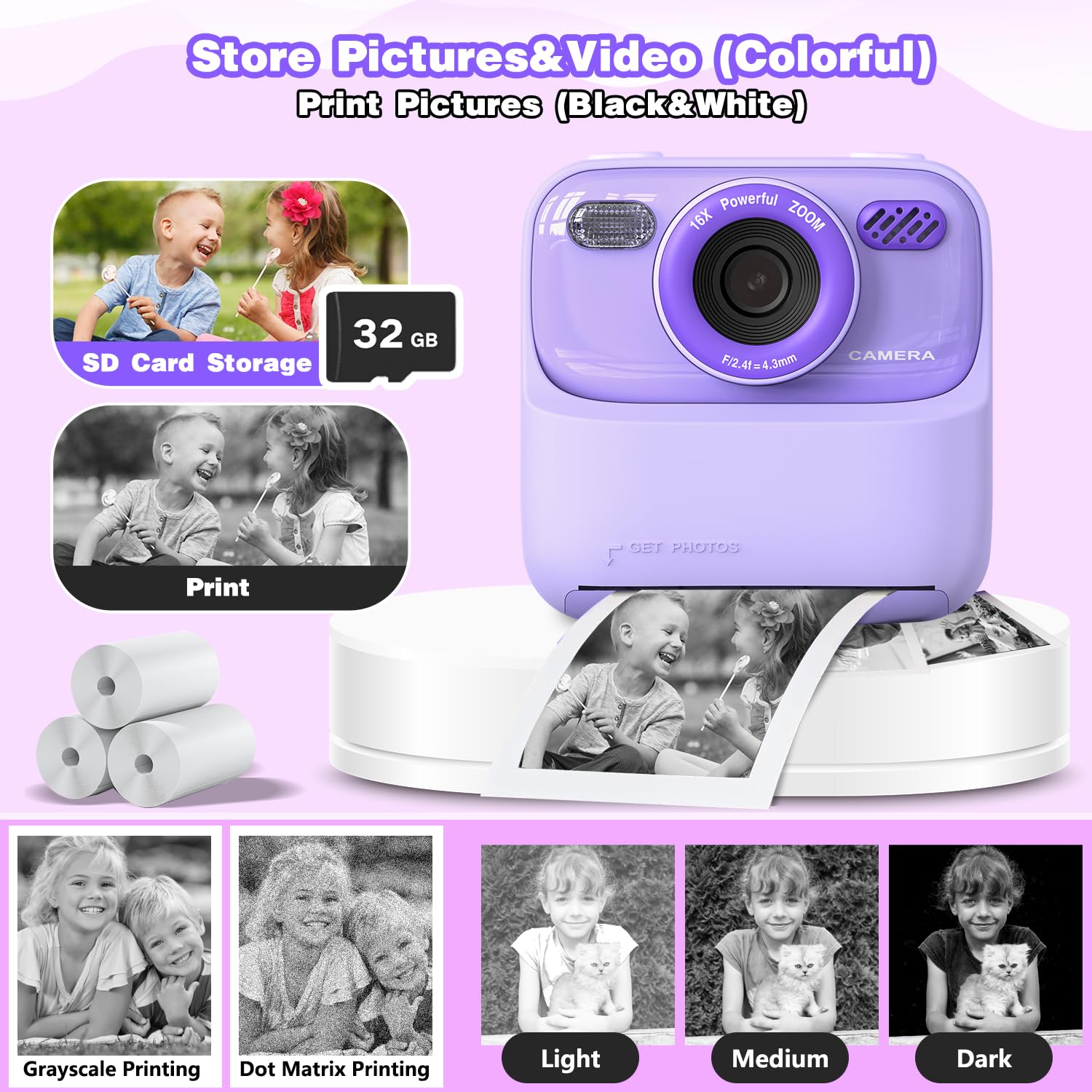 masterbee Kid Camera Instant Print Photo, Birthday Gifts for Girls and Boys, Kids Digital Camera Toys, 1080P HD Video, 3 4 5 6 7 8 9 10 11 12 Year Old Boy Gifts/Girl Gifts