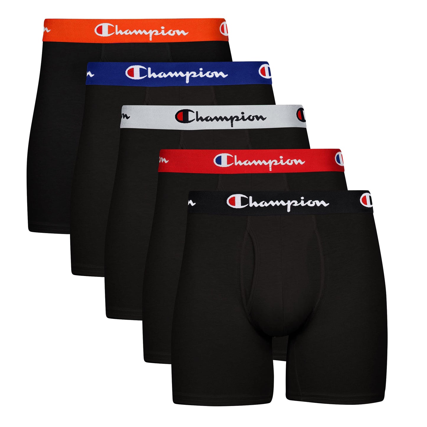 Champion Men Men's Cotton Stretch Boxer Briefs, 3 and 5 Packs Available, Black - 5 Pack, Medium Champion