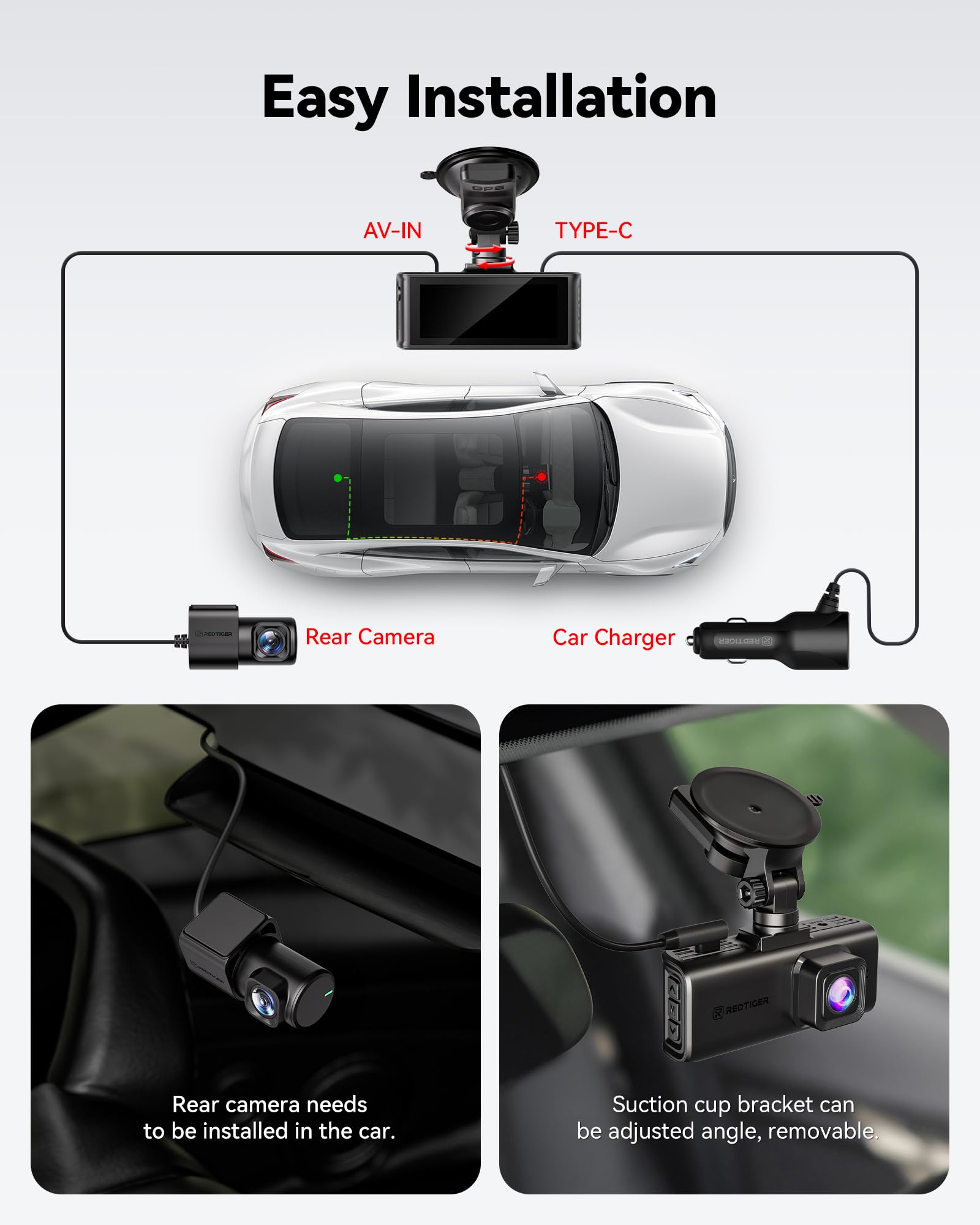 REDTIGER 4K Dash Cam Front and Rear, STARVIS 2 Sensor, Touch Screen 3.18", Voice Control, 20MB/s 5.8GHz WiFi 6 Car DashCam with 128GB Card, GPS, Night Vision, Emergency Lock, Parking Mode(F7N Touch)