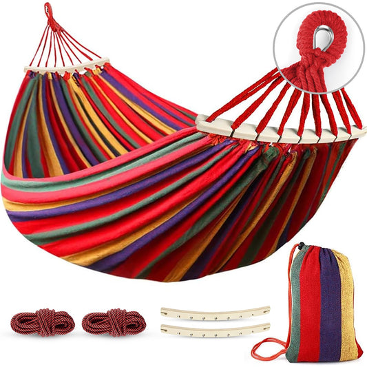 MOSFiATA Camping Hammock 550lb Upgraded Thickened 320G Durable Canvas Fabric Single Hammocks with Two Anti Roll Balance Beam and Sturdy Metal Knot Tree Straps for Camping, Patio, Backyard, Outdoor