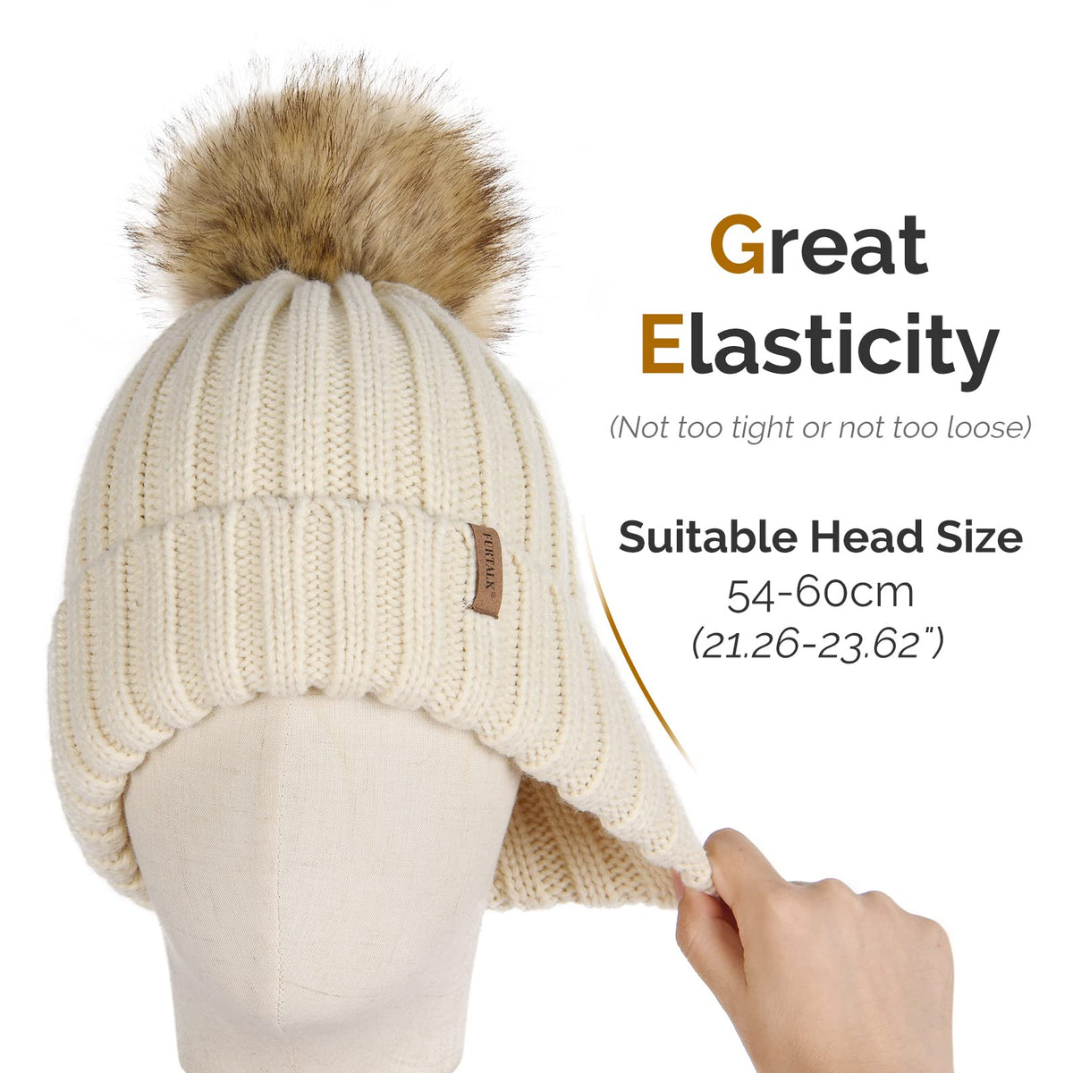 FURTALK Womens Winter Knitted Beanie Hat with Faux Fur Pom Warm Knit Skull Cap Beanie for Women Beige 🍁 All In One Marketplace Canada