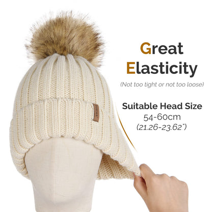 FURTALK Womens Winter Knitted Beanie Hat with Faux Fur Pom Warm Knit Skull Cap Beanie for Women Beige 🍁 All In One Marketplace Canada
