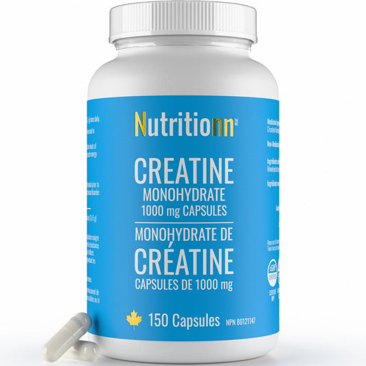 Creatine Capsules - 100% Creatine Monohydrate 1000 mg x 150 Pills (3-5 g Serving) - Made in Canada - Premium Strength and Muscle Growth Supplement by Nutritionn - Available at All In One Marketplace Canada