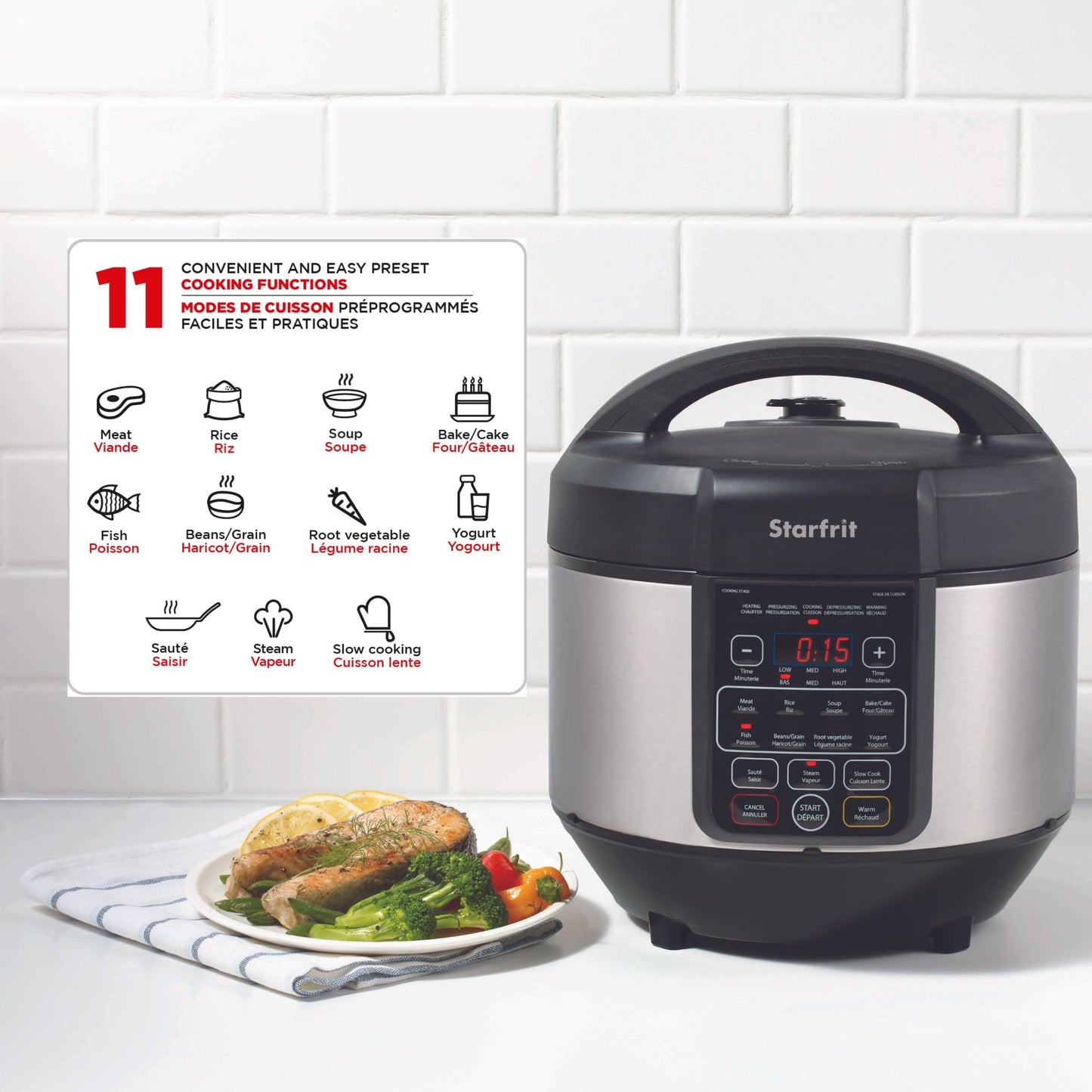 Starfrit Electric Pressure Cooker - 8L Capacity - Steam Tray, Measuring Cup & Spatula - 11 Preset Cooking Functions Starfrit
