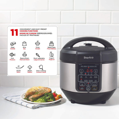 Starfrit Electric Pressure Cooker - 8L Capacity - Steam Tray, Measuring Cup & Spatula - 11 Preset Cooking Functions Starfrit