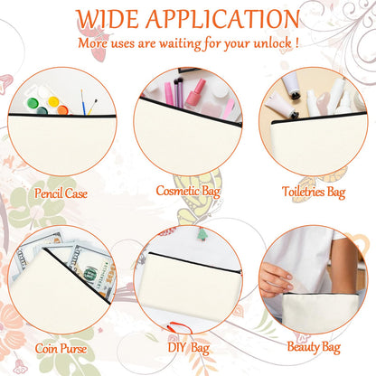 Legigo 10 Pack Blank Canvas Bags Zipper Pouch Makeup Bags Pencil Pouch Bulk