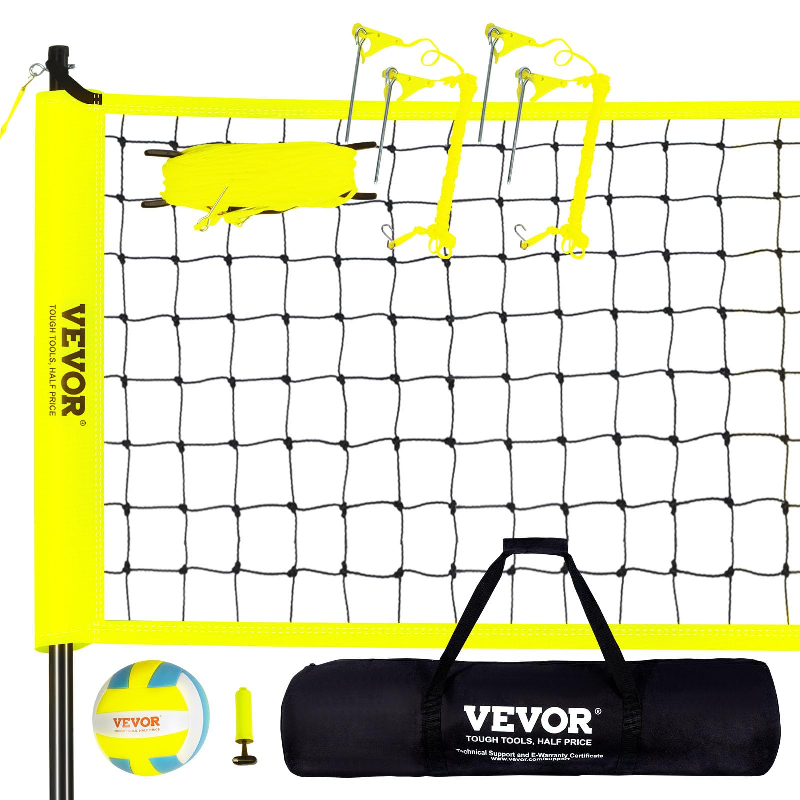 VEVOR Outdoor Portable Volleyball Net System, Adjustable Height Steel Poles, Professional Volleyball Set with PVC Volleyball, Pump, Carrying Bag, Heavy Duty Volleyball Net for Backyard, Beach, Lawn VEVOR