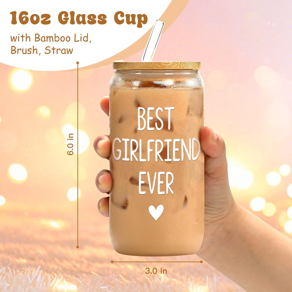 Valentines Day Gift for Her Girlfriend, Christmas, 16oz Glass Cup 🍁 All In One Marketplace Canada