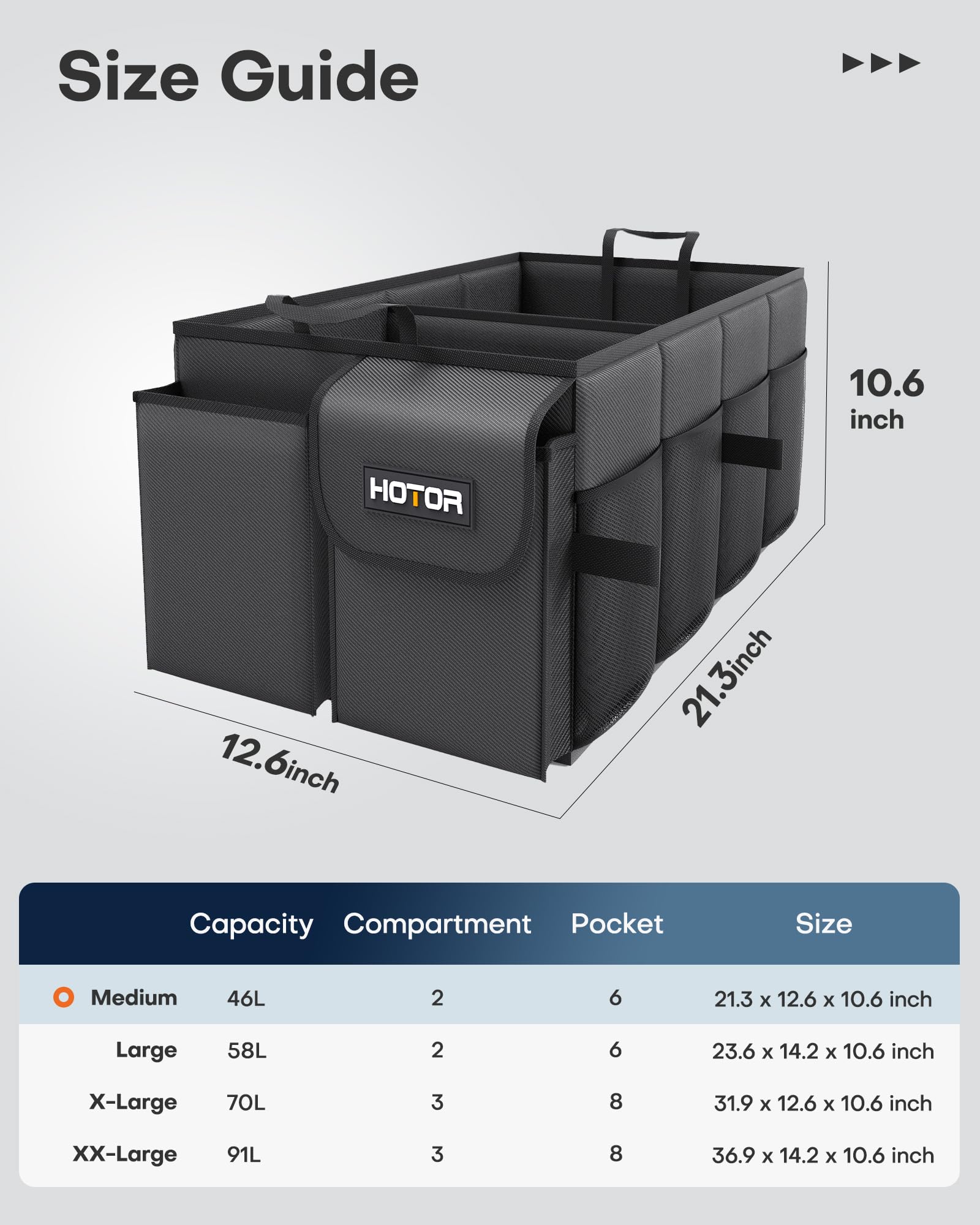 HOTOR Trunk Organizer - Car Organizer, Foldable Trunk organizer for SUVs & Sedans, Car Accessories, Tools, Sundries, 2 Compartments, Black