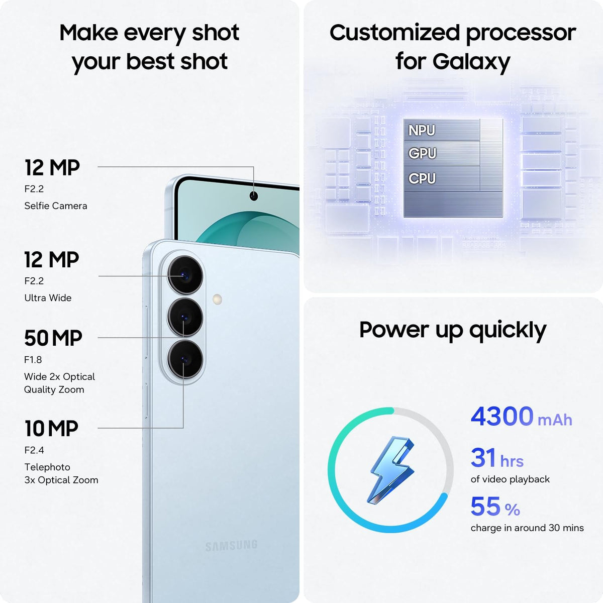 Samsung Galaxy S26 5G Bleu ciel, 256 Go (Version canadienne)