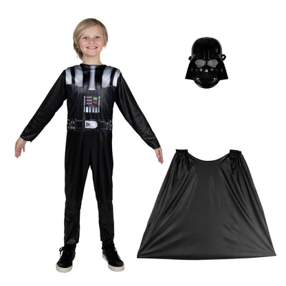 Star Wars Darth Vader Official Youth Halloween Costume - Printed Jumpsuit with Cape and Plastic Mask (S) Black