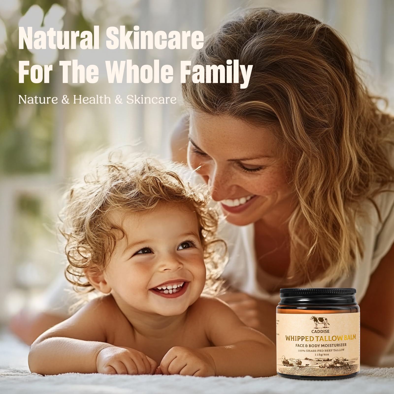 CADDISE Whipped Beef Tallow for Skin – 100% Grass-Fed Handmade Cream Moisturizer for Face & Body, Natural with Honey, Shea Butter, Jojoba Oil, Non-Greasy, Nourishing for Men, Women, Kids, 4 Oz - Available at All In One Marketplace Canada
