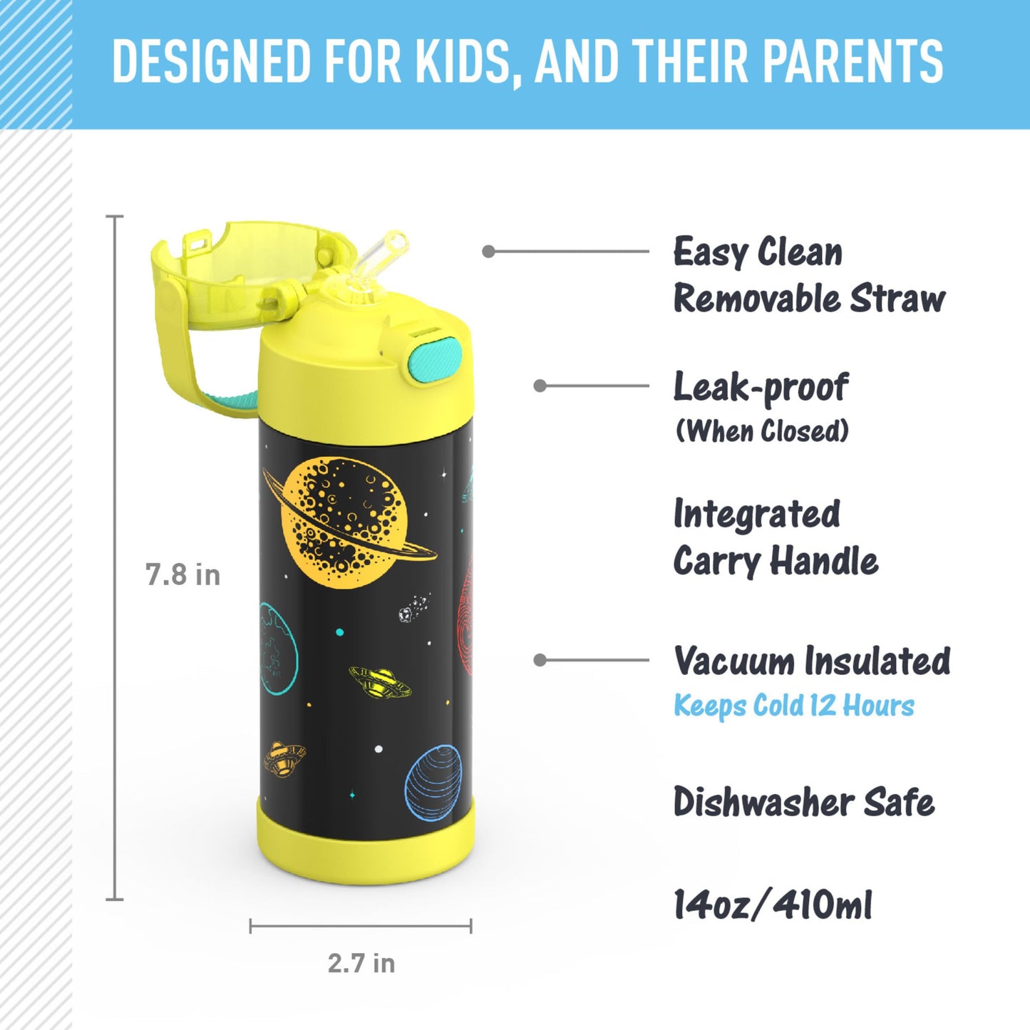 THERMOS FUNTAINER Water Bottle with Straw, 14oz, Out of This World