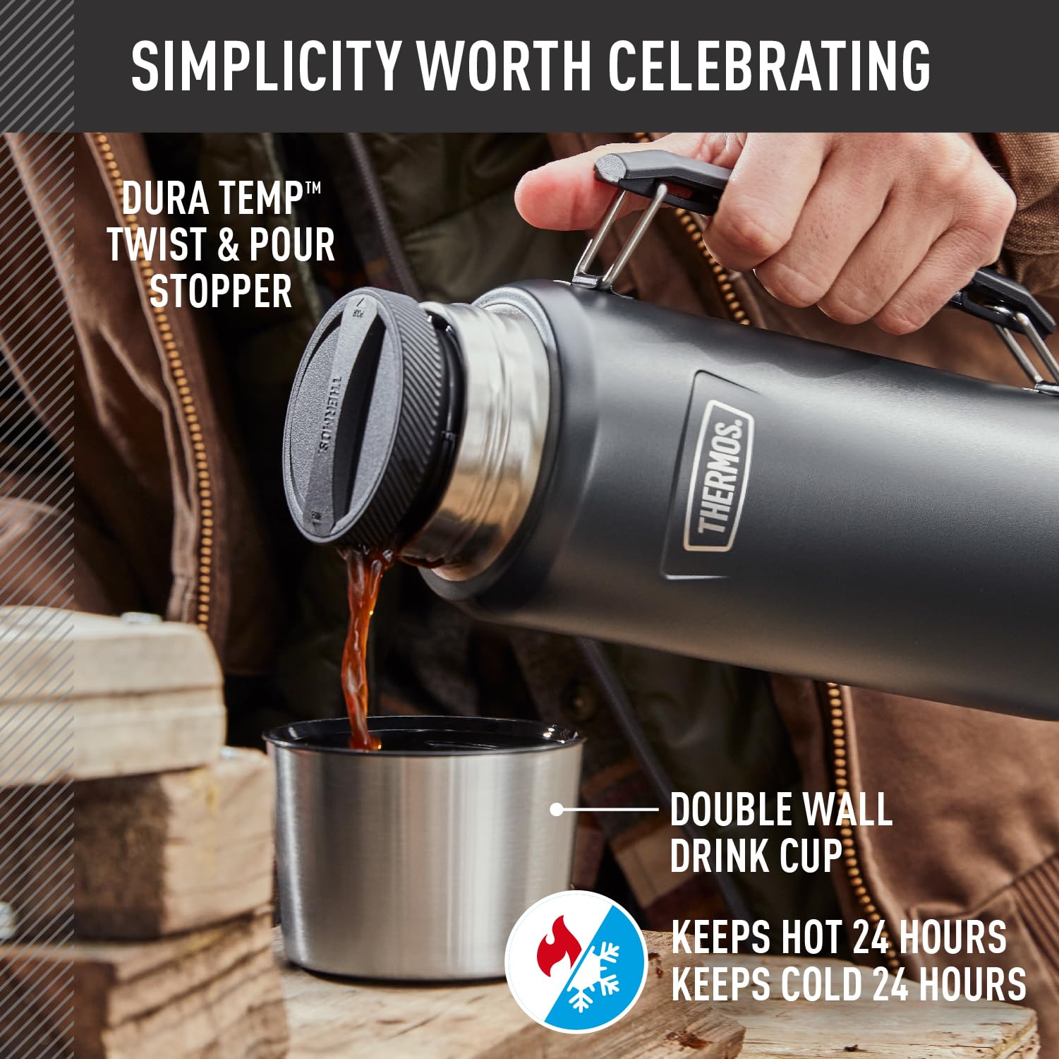 THERMOS, ICON Series, Stainless Steel Beverage Bottle, Granite, 1.2 L Thermos