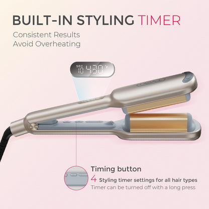 TYMO ROVY Hair Waver Curling Iron, 3-Barrel Ionic Hair Curler with 9 Heat Settings, Beach Waves Crimper for Women, Travel-Friendly, Anti-Scald, Fast Heating, Easy to Use, Elegant Gold, 1 Inch