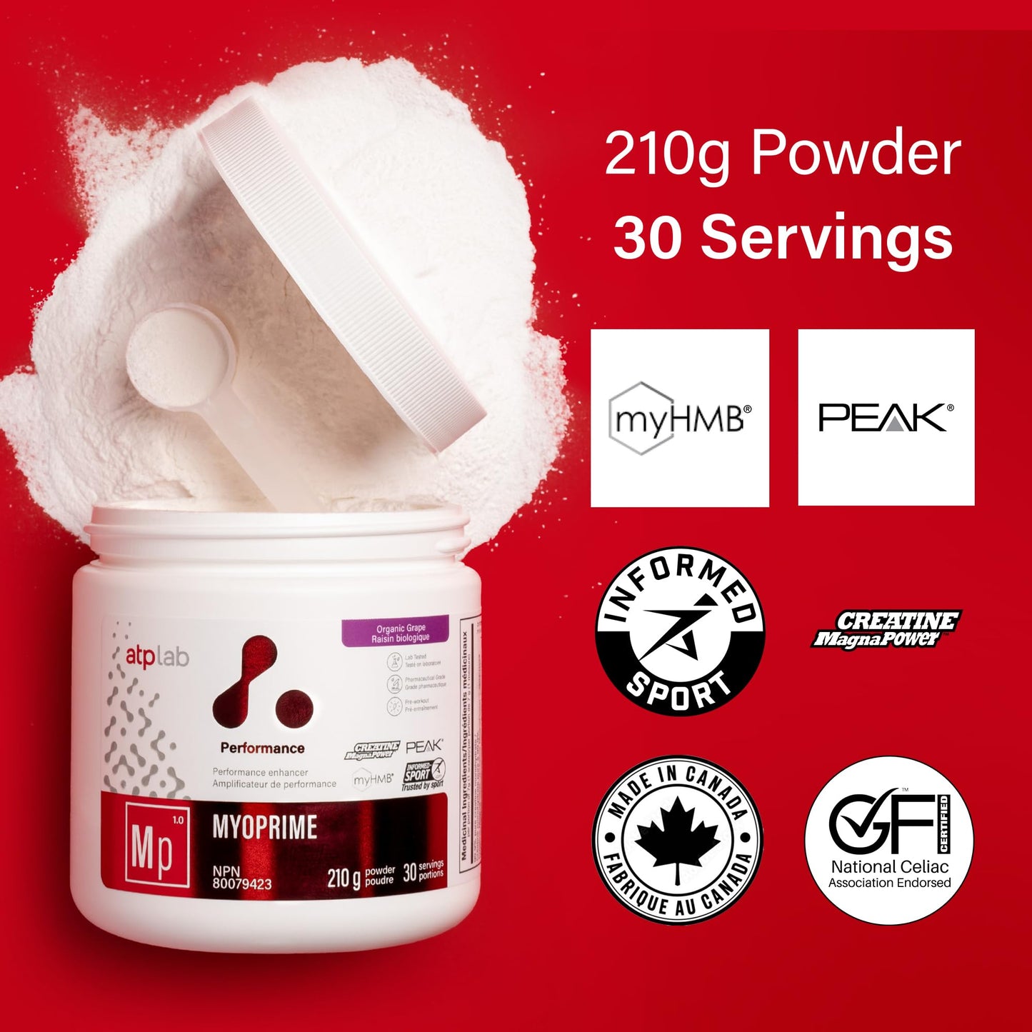 atplab Myoprime Creatine Monohydrate Powder, Creatine, Organic Grape, 210 g ATP LAB