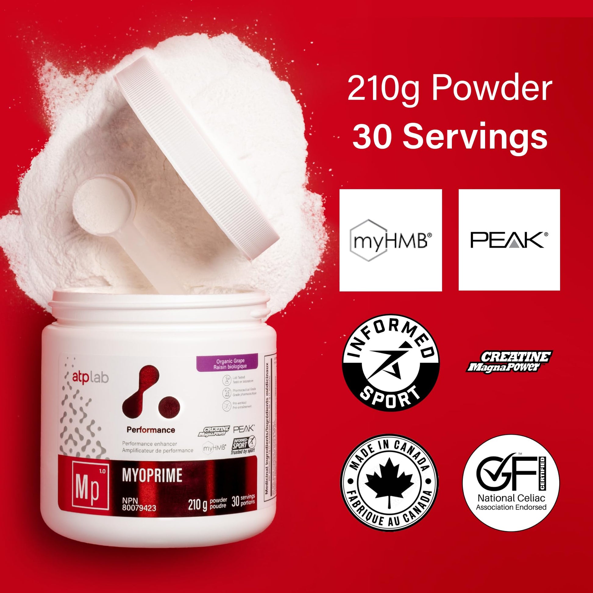 atplab Myoprime Creatine Monohydrate Powder, Creatine, Organic Grape, 210 g ATP LAB