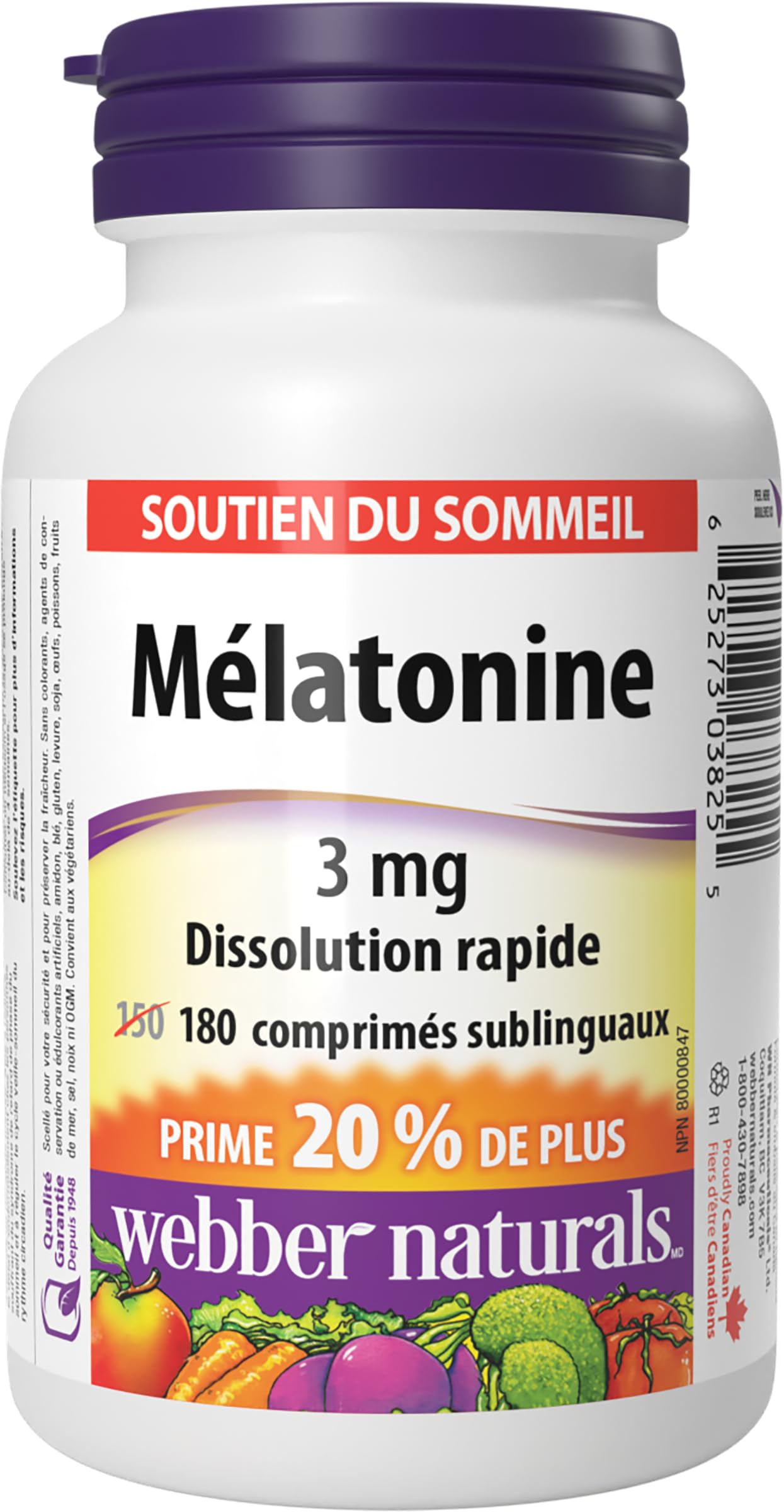 Webber Naturals Melatonin 3 mg, 180 Quick Dissolve Tablets, For Sleep Support
