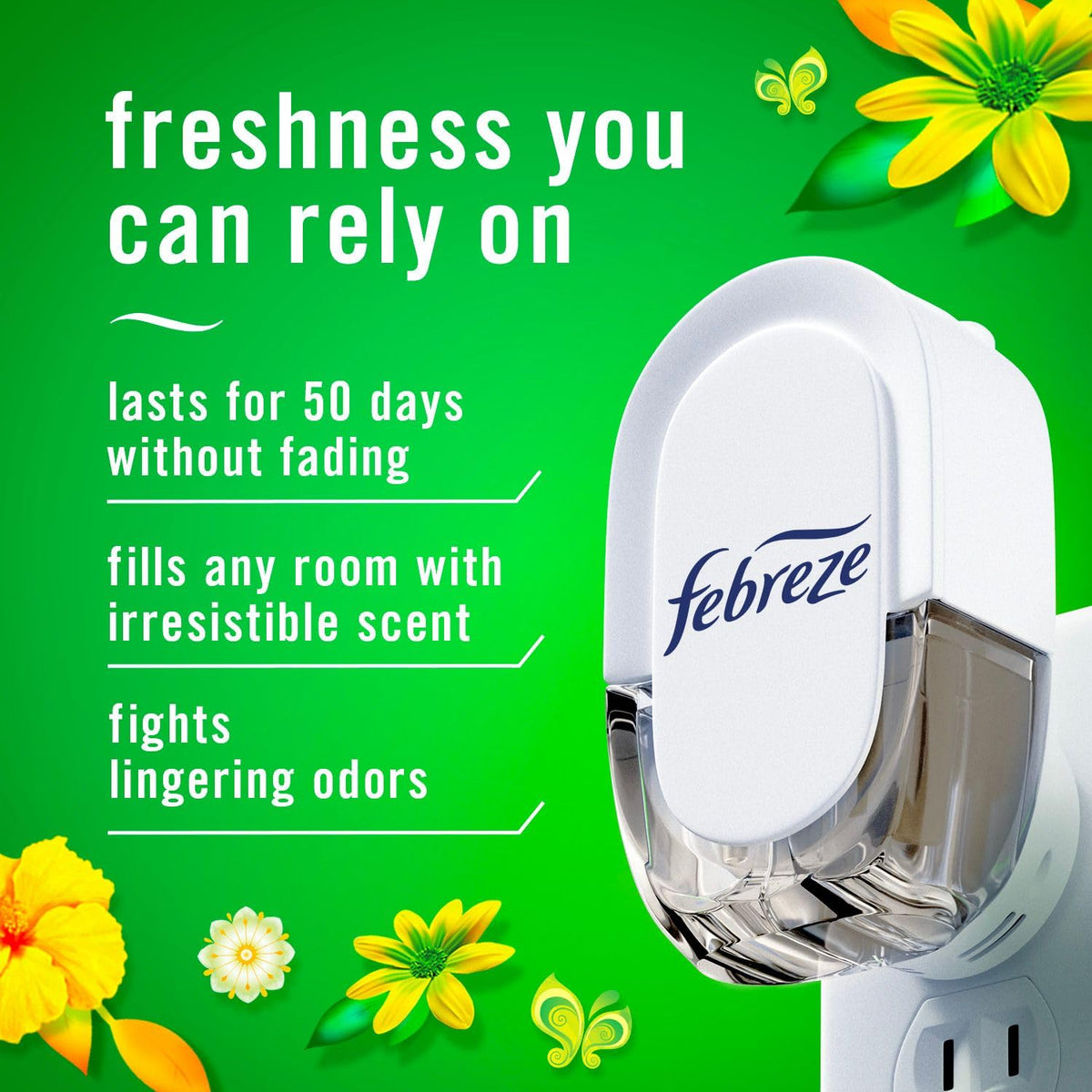 Febreze Plug in Air Freshener, Odor-Fighting Scented Oil Refill, Air Fresheners for Home and Bathroom and Kitchen, Long Lasting for Strong Odors, Gain Original Scent, Refills, 4 Count