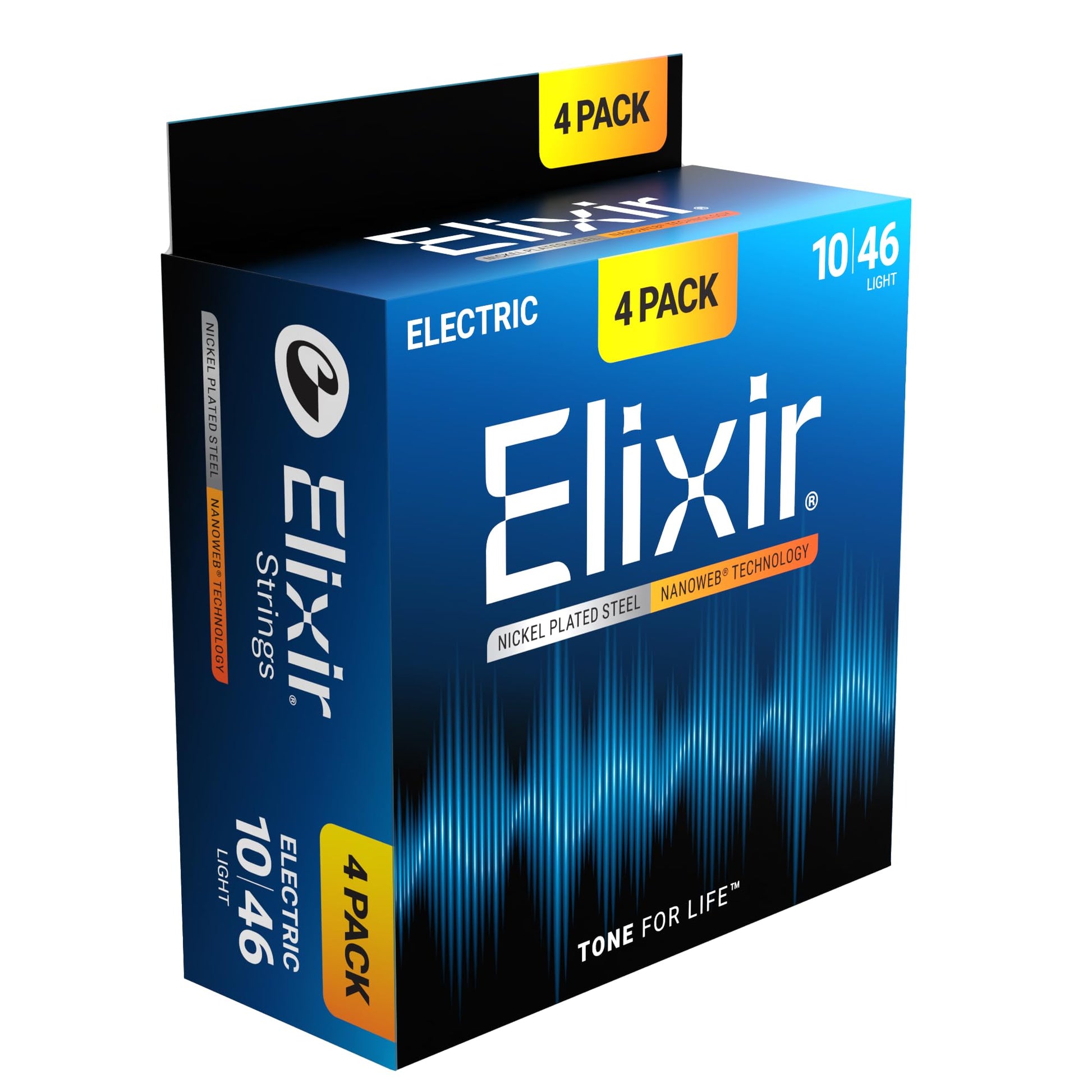 Elixir Strings, Electric Guitar Strings, Nickel Plated Steel with NANOWEB Technology, Longest-Lasting Bright Tone with Comfortable Feel, 4 Pack, Light 10-46 Elixir