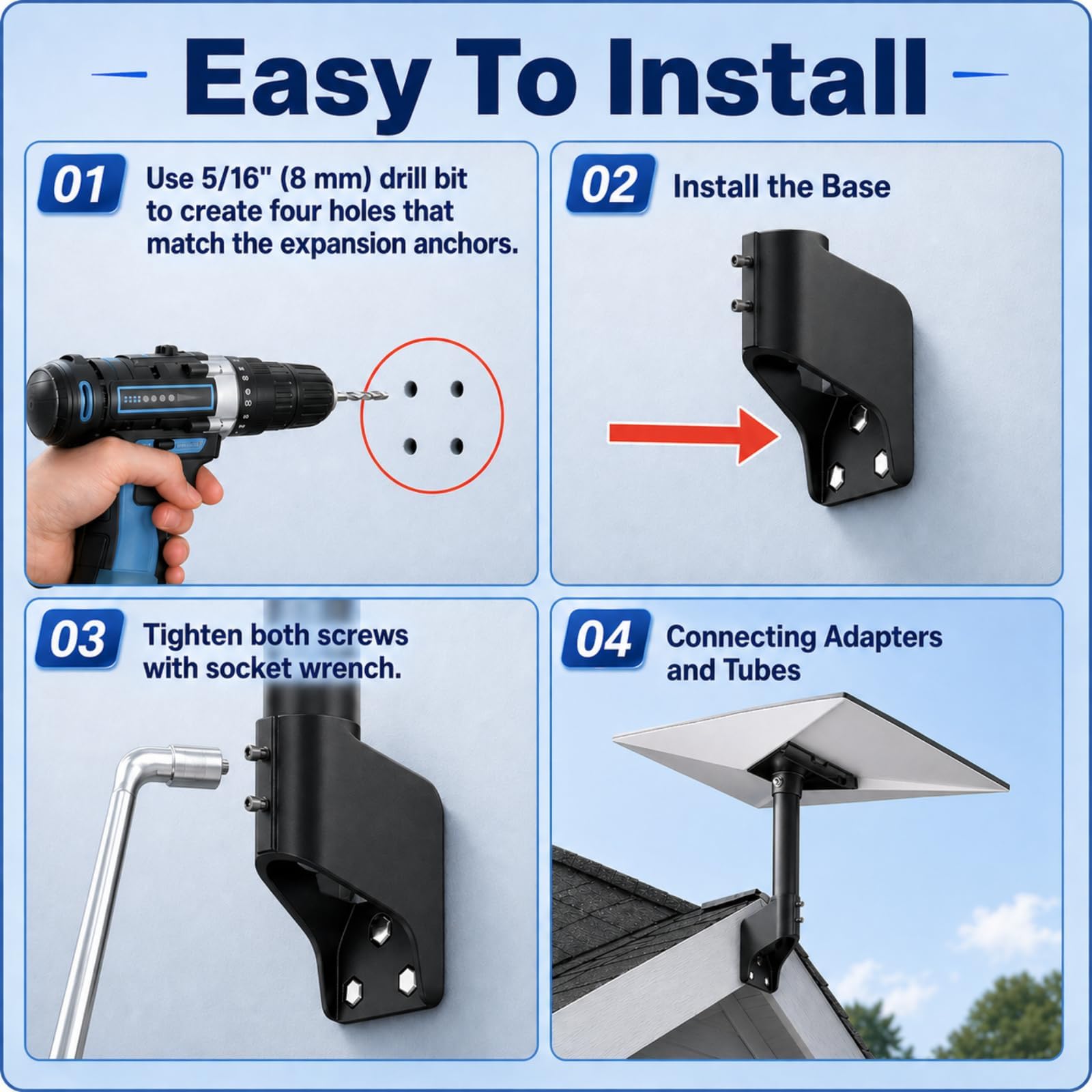 Gen 3 Mount for Starlink, 360° Adjustable Standard 4/4X Dish Wall Mount with Aluminum Adapter, Rust-Resistant Roof and Eave Mounting Kit for Outdoor Use - Available at All In One Marketplace Canada