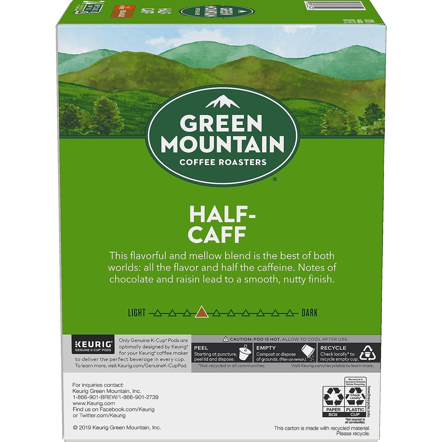 Green Mountain Coffee Half-Caff, Decaf, Medium/Dark Roast Coffee, 24 count