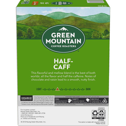 Green Mountain Coffee Half-Caff, Decaf, Medium/Dark Roast Coffee, 24 count