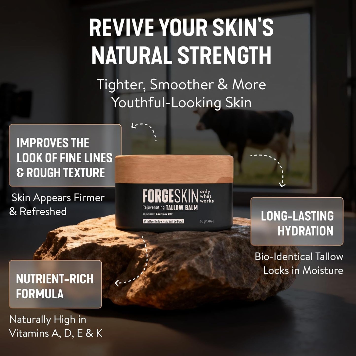 FORGE SKIN® Wrinkle Defense Beef Tallow Balm for Men [TALLOW-BASED] Moisturizer for Face Hydration - Hydrating Anti Aging Skin Cream - Natural Facial Skincare Lotion with Essential Oils (1.7 OZ) - Available at All In One Marketplace Canada