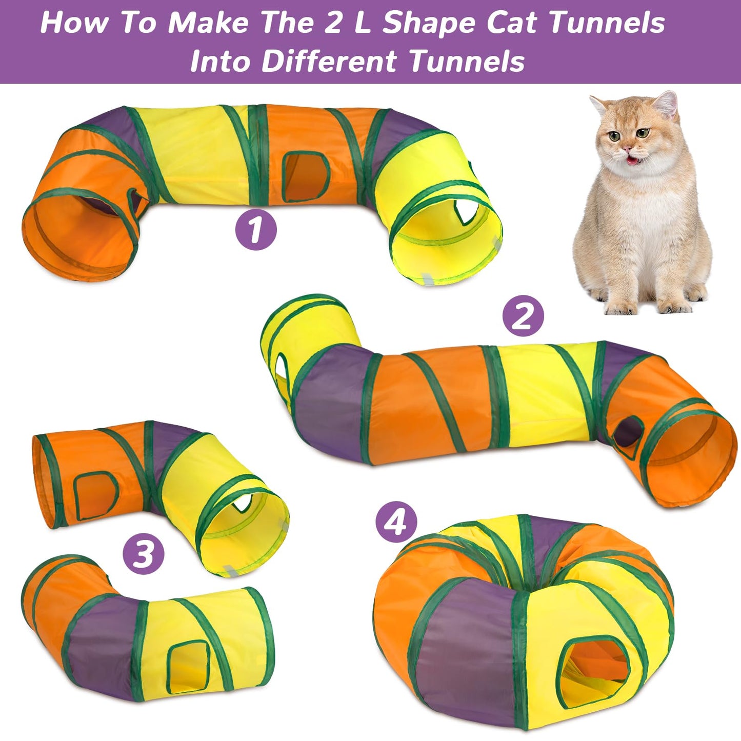 Retro Shaw Cat Toys Set 33 Pack, Cat Play Tunnel for Indoor Cats Kitty, Kitten Toys Include 2 Collapsible Cat Tunnels Tube Tent, Cat Feather Teaser Wand Springs Rainbow Bell Crinkle Ball Mouse Pompom - Available at All In One Marketplace Canada
