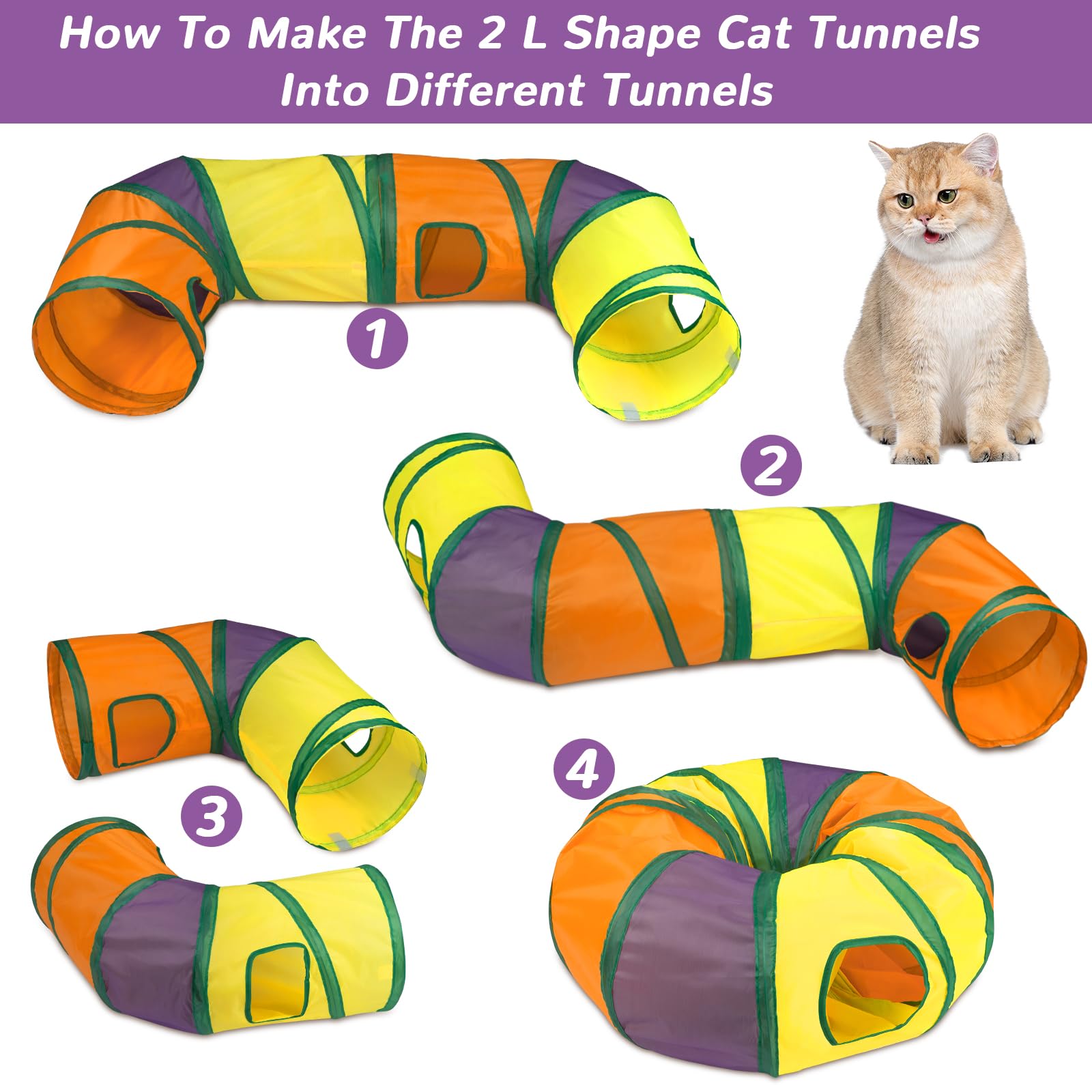Retro Shaw Cat Toys Set 33 Pack, Cat Play Tunnel for Indoor Cats Kitty, Kitten Toys Include 2 Collapsible Cat Tunnels Tube Tent, Cat Feather Teaser Wand Springs Rainbow Bell Crinkle Ball Mouse Pompom - Available at All In One Marketplace Canada