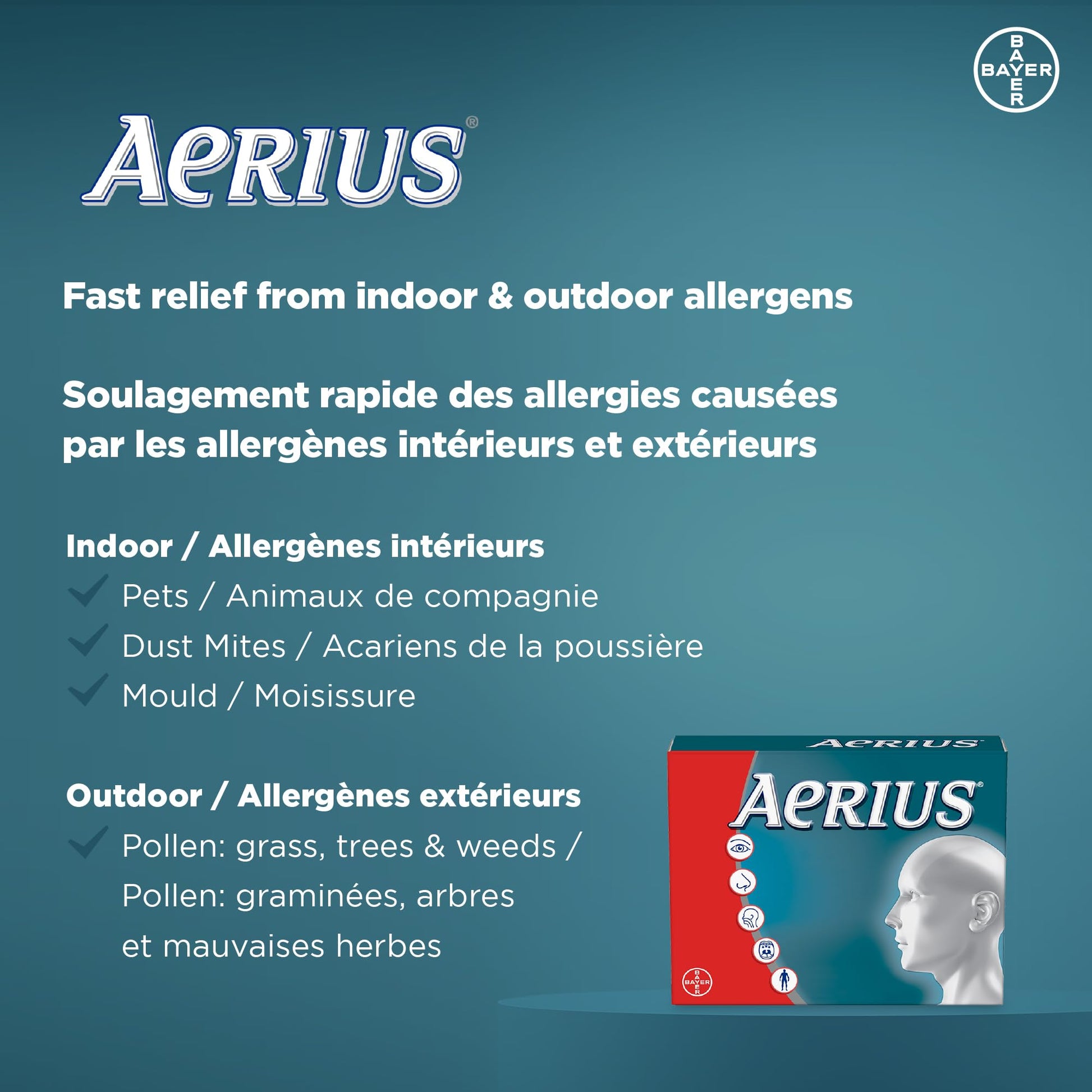 AERIUS Allergy Medicine, Fast Relief, 24-Hour, Non-Drowsy, 15 Symptoms, 70 Tablets - Available at All In One Marketplace Canada