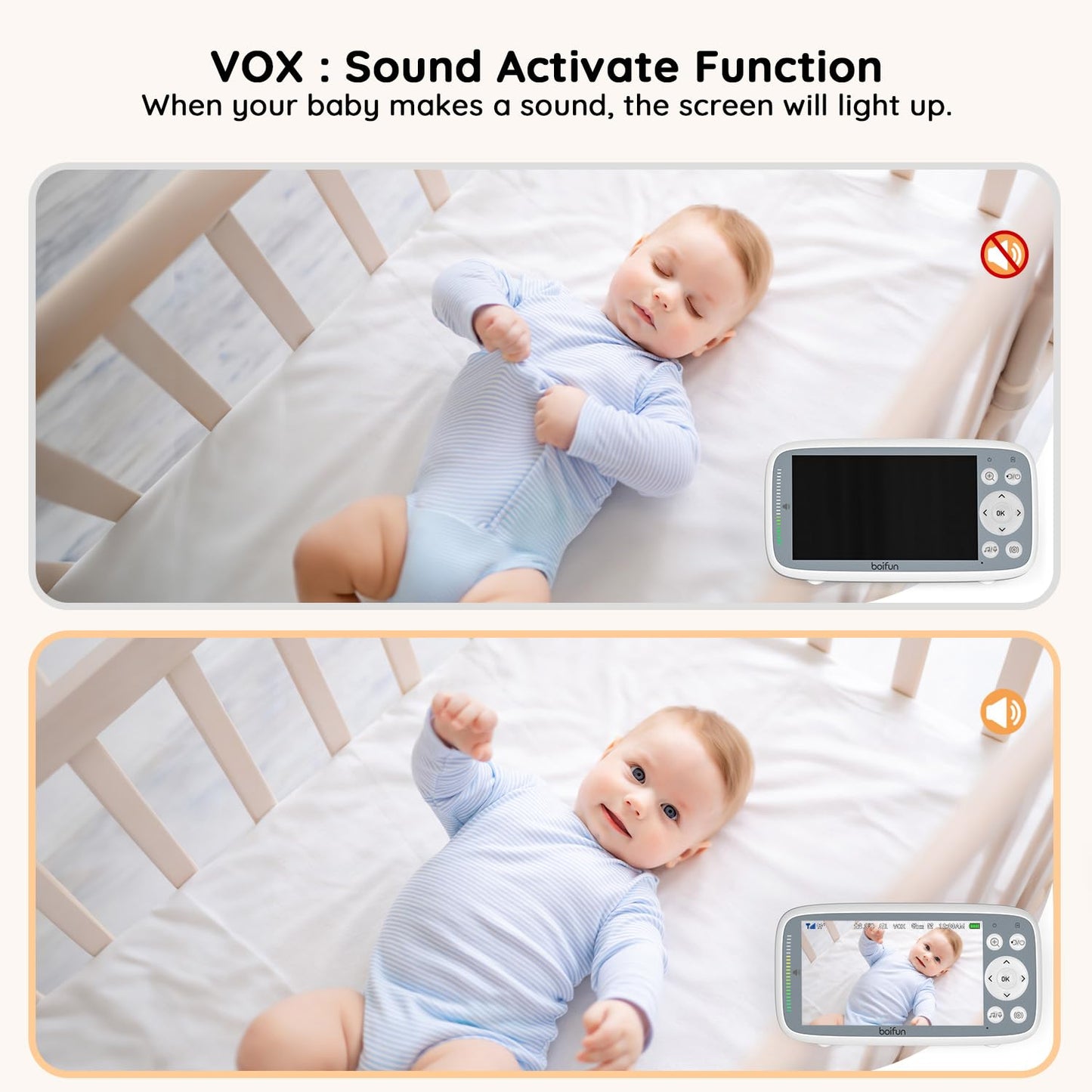 2026 Upgraded Boifun Baby Monitor No Wi-Fi, Baby Camera with 4" 720P IPS Screen, Night Vision, 3X Zoom, Two-Way Audio, Temperature Monitoring, Lullabies, Sound Detection, Just Turn On & Go