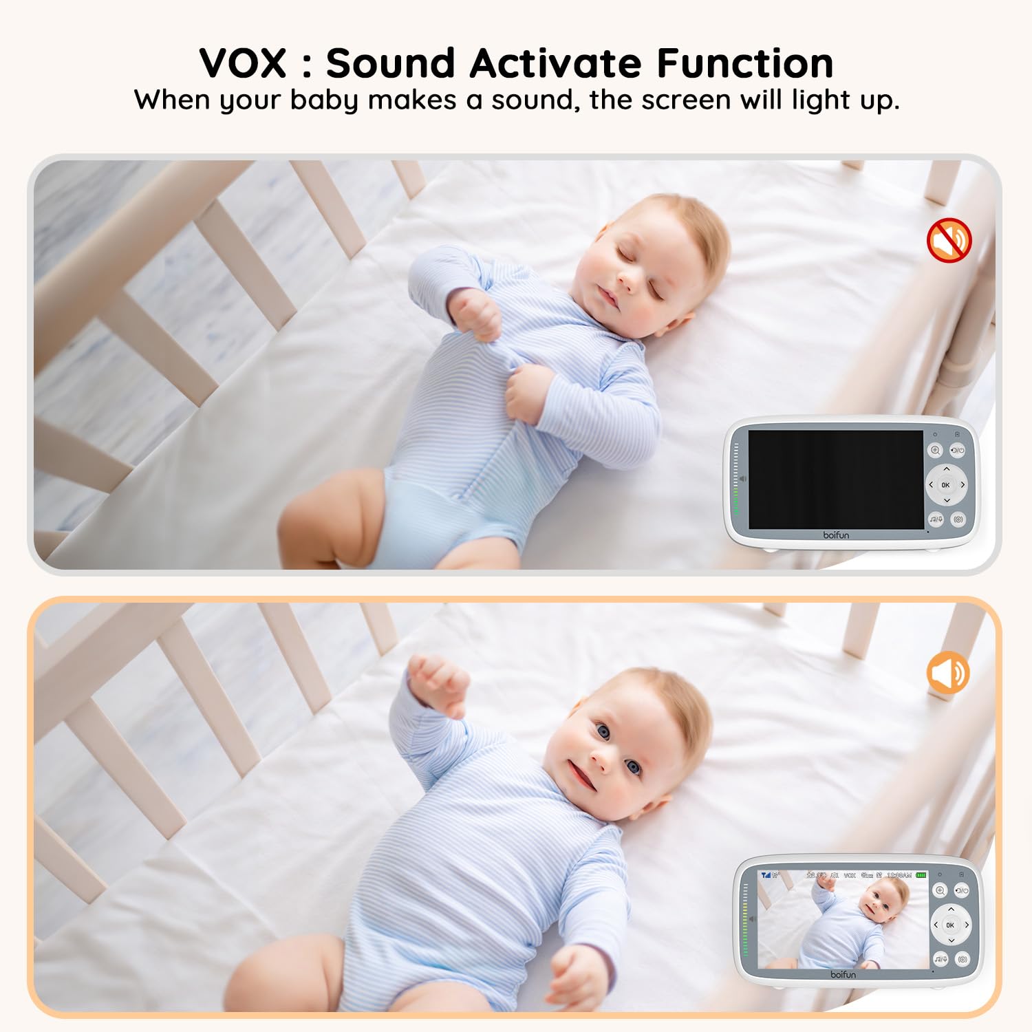 2026 Upgraded Boifun Baby Monitor No Wi-Fi, Baby Camera with 4" 720P IPS Screen, Night Vision, 3X Zoom, Two-Way Audio, Temperature Monitoring, Lullabies, Sound Detection, Just Turn On & Go