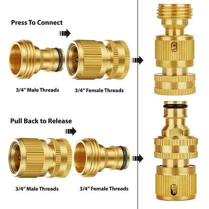Garden Hose Quick Connectors, Solid Brass 3/4 inch GHT Thread Easy Connect Fittings No-Leak Water Hose Male Female Value Pack (5 Set) with 10pcs Extra Rubber - Available at All In One Marketplace Canada