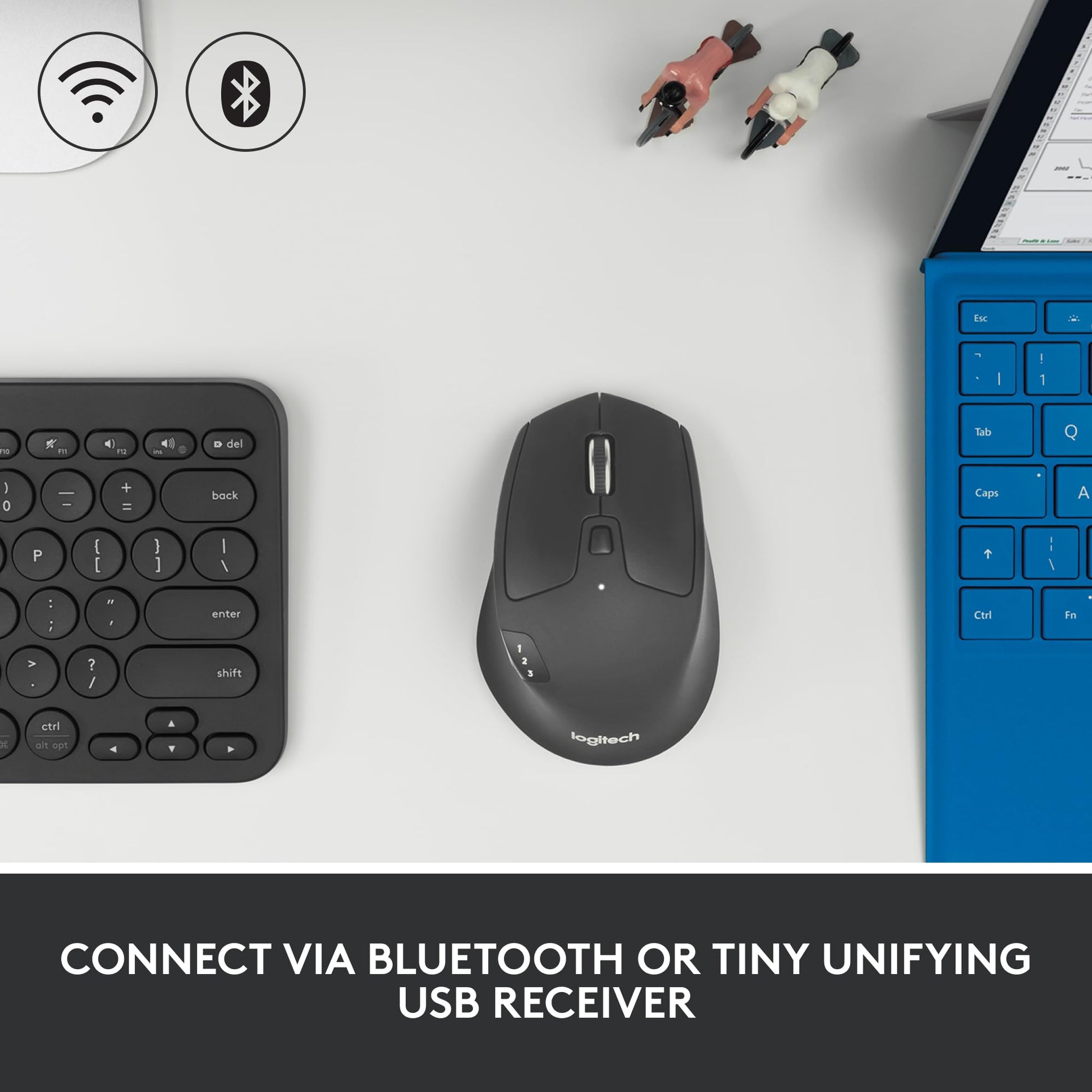 Logitech M720 Triathlon Multi-Device Wireless Mouse, Bluetooth, USB Unifying Receiver, 1000 DPI, 6 Programmable Buttons, 2-Year Battery, Compatible with Laptop, PC, Mac, iPadOS - Black - Available at All In One Marketplace Canada