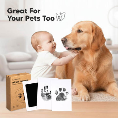 4pk Inkless Baby Hand and Footprint Kit, Mess Free Ink Pads (Jet Black, R)