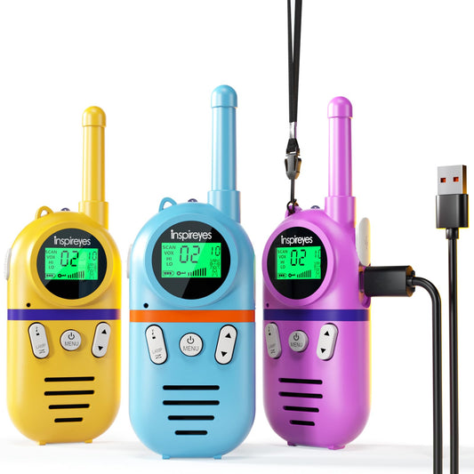 Inspireyes Walkie Talkies for Kids Rechargeable, 48H Working Time 3 Miles Range 22 Channels 2 Way Radio, Outdoor Camping Toys, Family Games,3 Pack