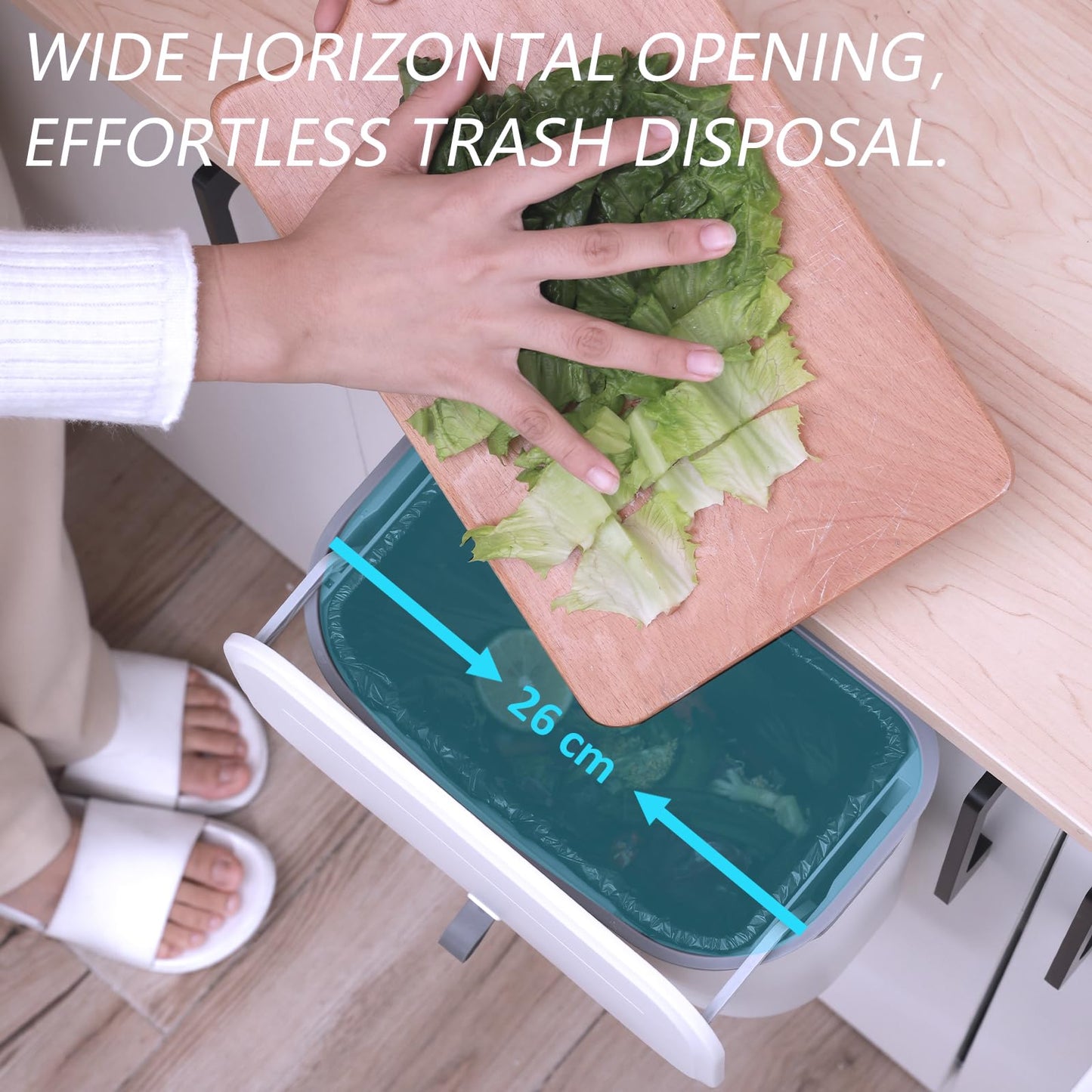 ELPHECO Compost Bin, 2.5 Gallon Hanging Trash Can with Lid, Kitchen Cabinet Door Under Sink Plastic Garbage Can Wall Mounted Slide Open, White - Available at All In One Marketplace Canada