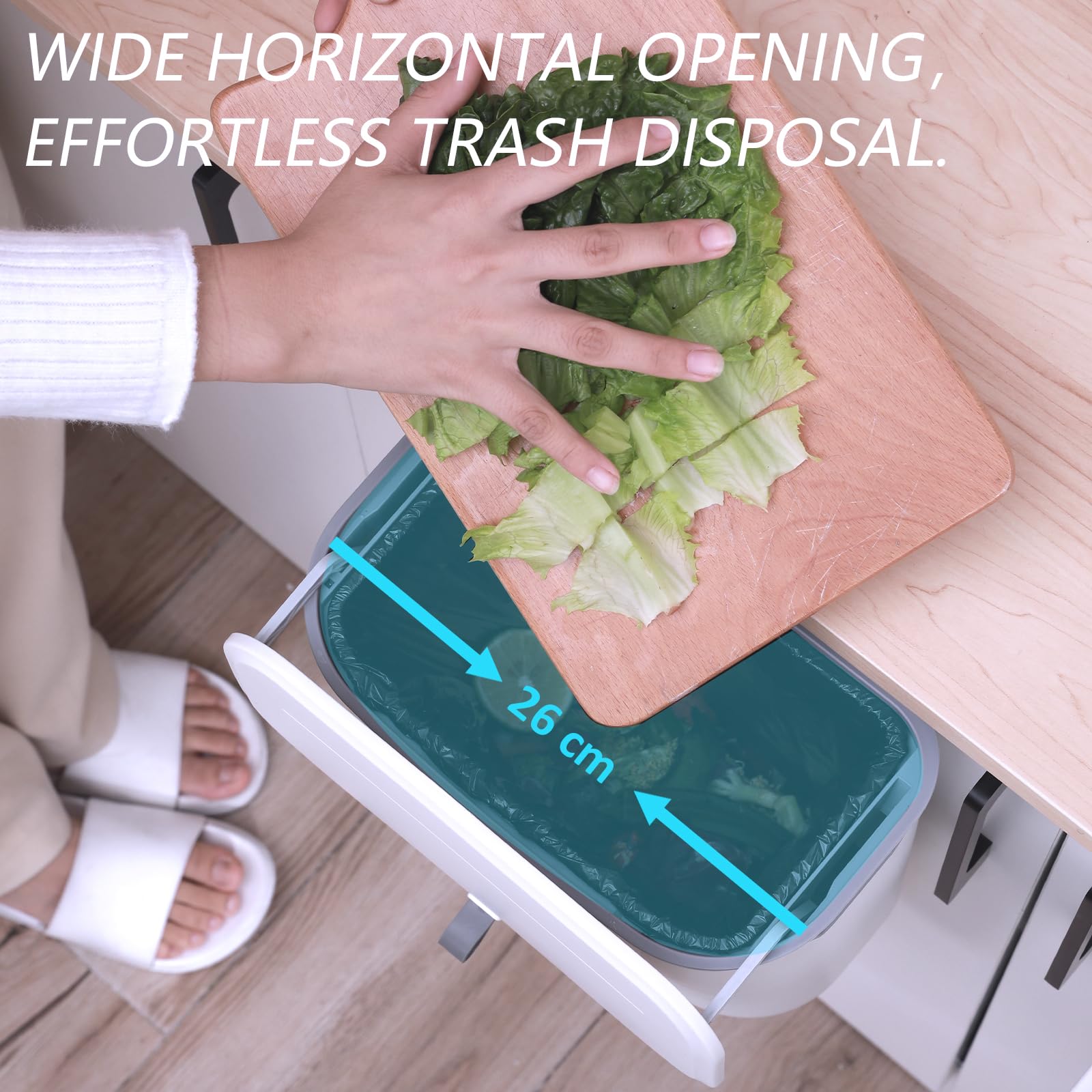 ELPHECO Compost Bin, 2.5 Gallon Hanging Trash Can with Lid, Kitchen Cabinet Door Under Sink Plastic Garbage Can Wall Mounted Slide Open, White - Available at All In One Marketplace Canada