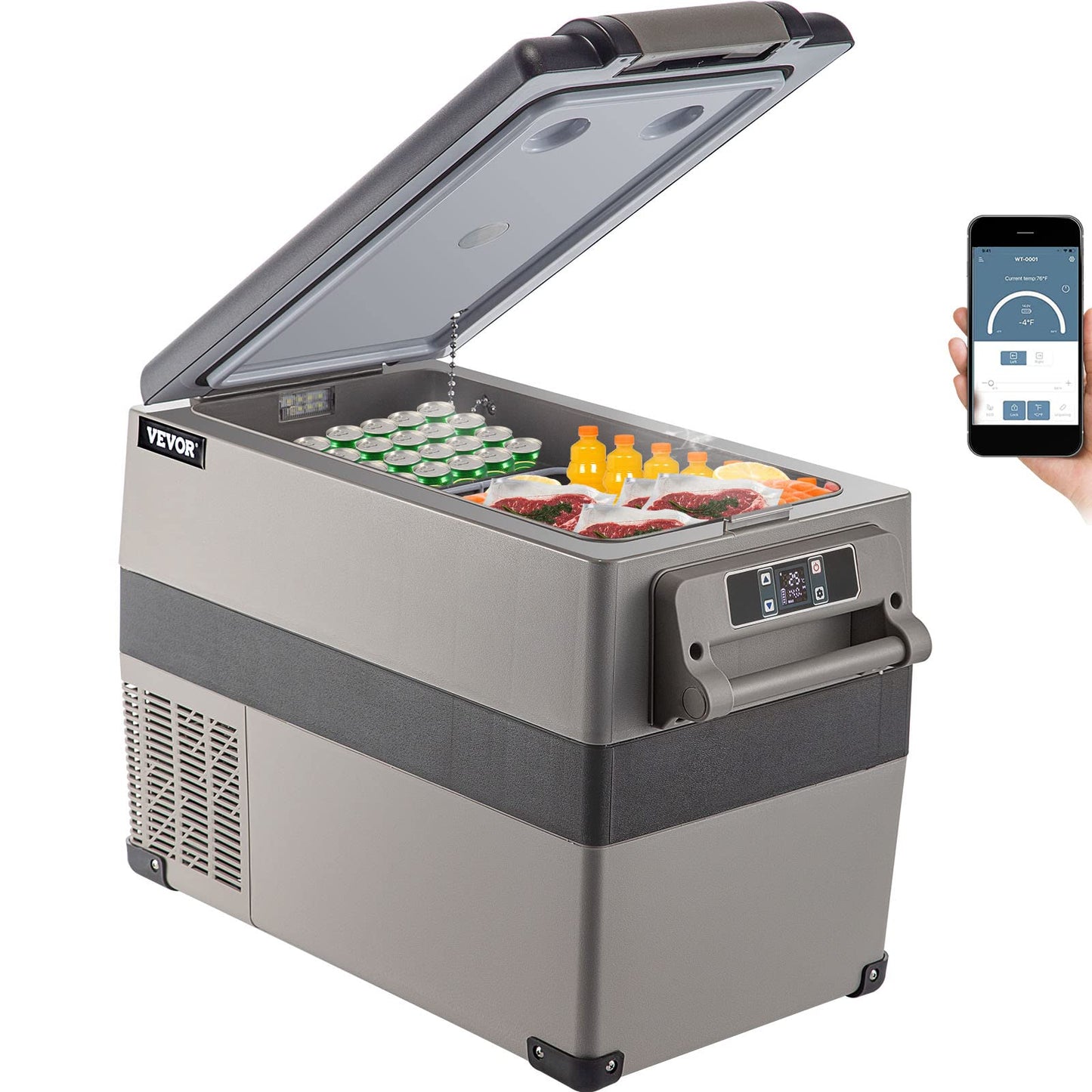 VEVOR 45L Portable Car Refrigerator 48 Quart LG Compact RV Fridge 12/24V DC & 110-240V AC Vehicle Car Truck Boat Mini Electric Freezer for Driving Travel Fishing Outdoor and Home Use -4°F-68°F, Grey VEVOR