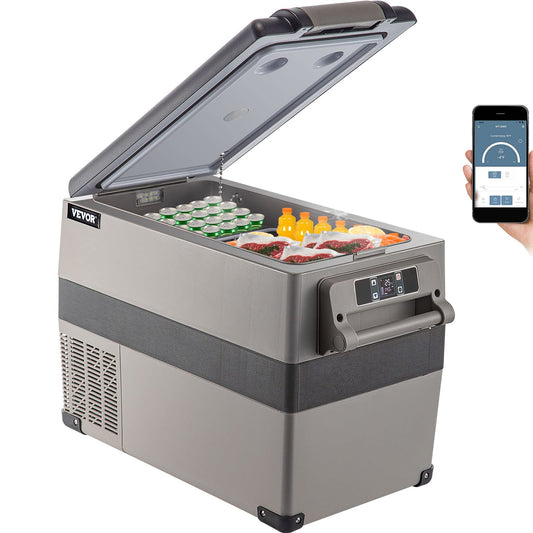 VEVOR 45L Portable Car Refrigerator 48 Quart LG Compact RV Fridge 12/24V DC & 110-240V AC Vehicle Car Truck Boat Mini Electric Freezer for Driving Travel Fishing Outdoor and Home Use -4°F-68°F, Grey VEVOR