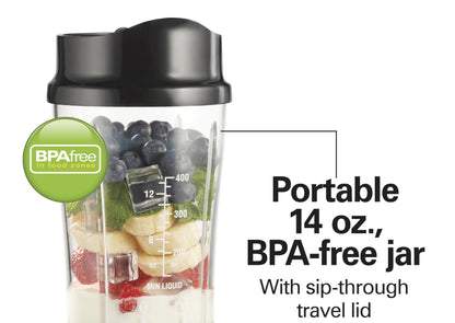 Hamilton Beach Personal Blender for Smoothies & Shakes, Portable Single Serve Blender with Travel Lid, 14 oz BPA-Free Jar, 175W, Compact Countertop Blender, Silver, 51107C 🍁 All In One Marketplace Canada
