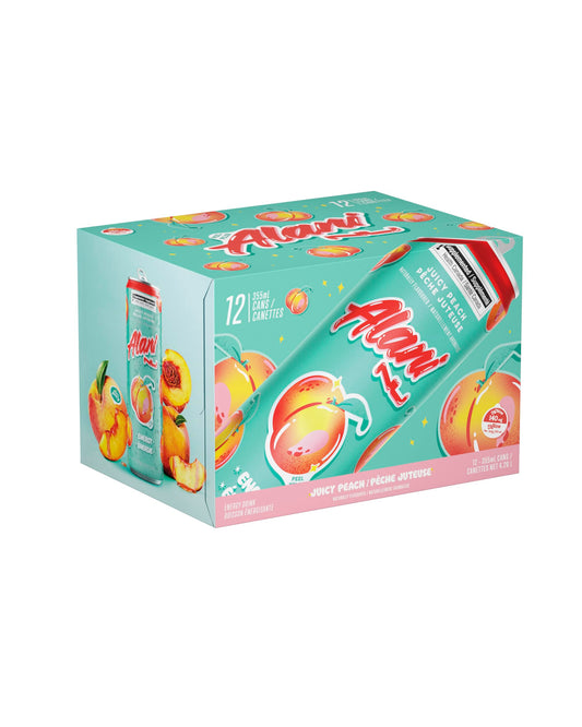 Boisson énergisante Alani Nu PÊCHE JUTEUSE sans sucre, faible en calories | 140 mg de caféine | Performance pré-entraînement avec antioxydants | Biotine et vitamines B | Zéro sucre | 10 calories | 355 mL (paquet de 12)