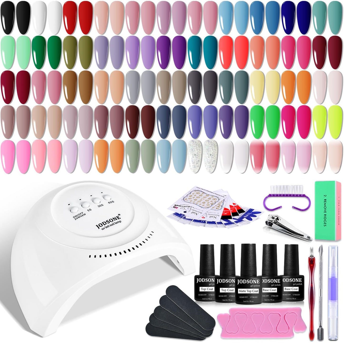 JODSONE 60 PCS Gel Nail Polish Kit with U V Light Base and Matte Glossy Top Coat Nail Gel Polish Soak off Manicure Accessory Tools Suitable for All Seasons - Available at All In One Marketplace Canada