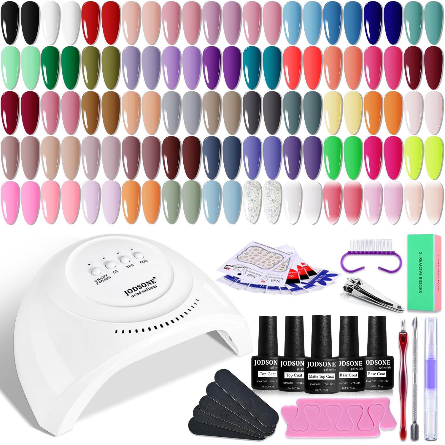 JODSONE 60 PCS Gel Nail Polish Kit with U V Light Base and Matte Glossy Top Coat Nail Gel Polish Soak off Manicure Accessory Tools Suitable for All Seasons - Available at All In One Marketplace Canada