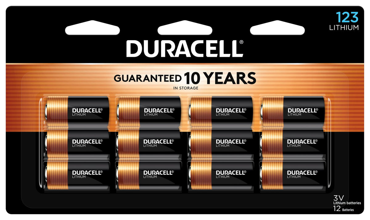 Duracell CR123A 3V Lithium Battery, 12 Count, 10-Year Storage, Long-Lasting