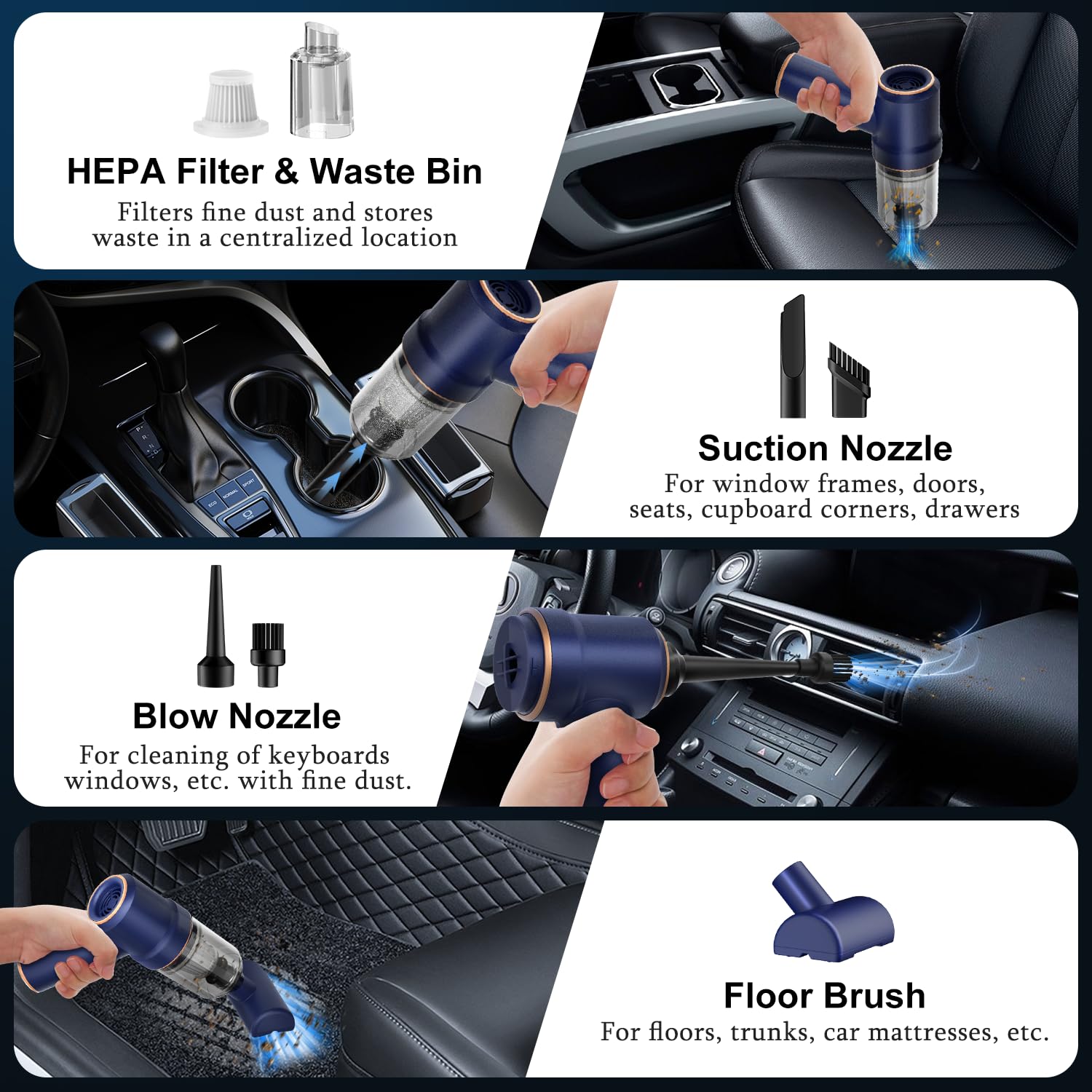 KMM Handheld Car Vacuum Cleaner, 19000Pa Vacuum Cleaner and Air Duster, 120W High Power Hand Held Vacuum with LED Light and Multi-Nozzles for Car, Home, Office, Pet Medium - Available at All In One Marketplace Canada