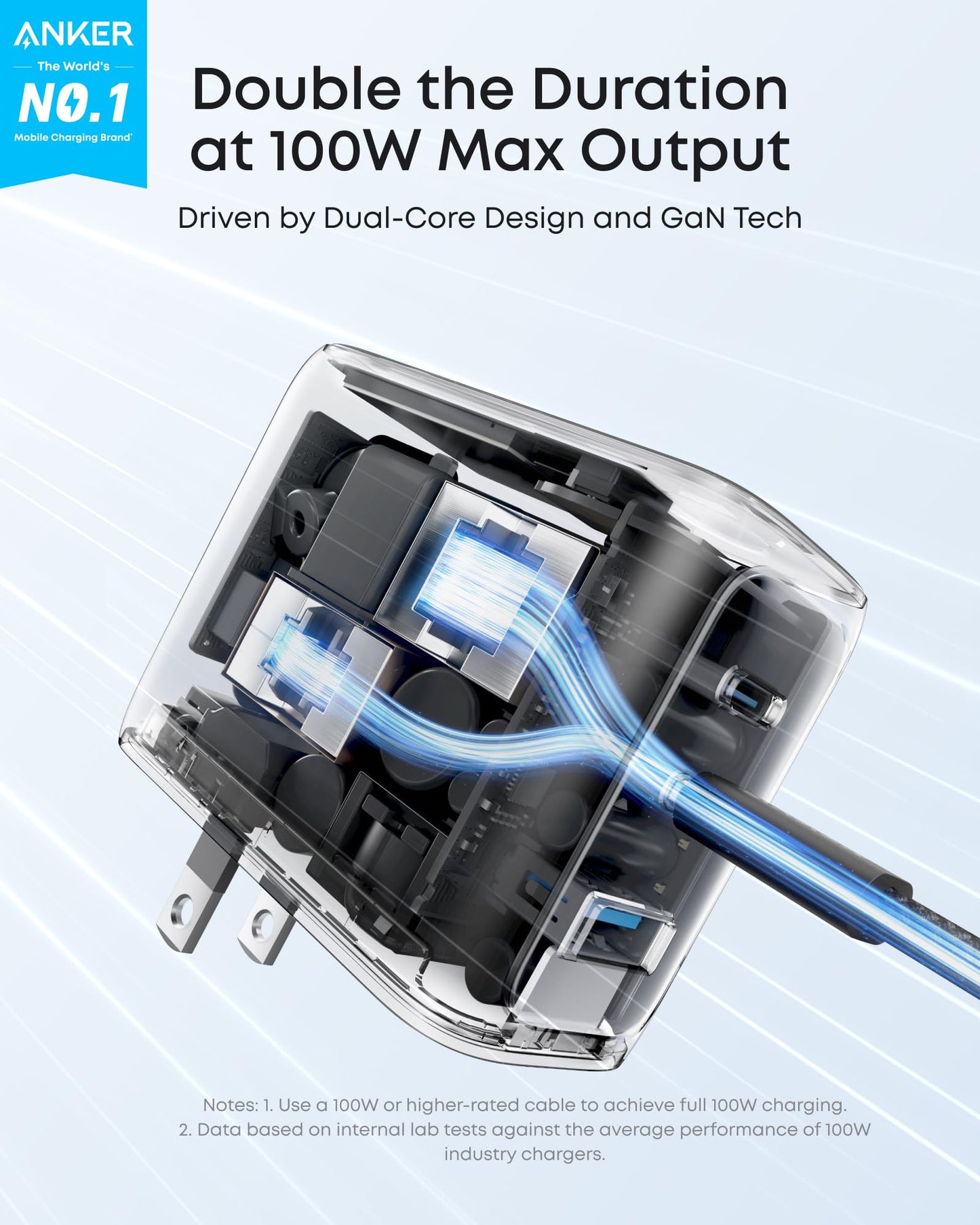 Anker Charger, 100W Max USB C Charger Block, 3-Port GaN and Ultra-Compact Wall Adapter, Smart Displayand Touch Control, for MacBook, iPad, iPhone 17/16 Series, and More (Non-Battery) (Black)