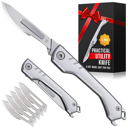 Pocket Utility Knife, EDC Keychain Folding Utility Knife with Bottle Opener - Box Cutter, Stocking Stuffers for Men, Gifts for Men Christmas - Camping Essential for Outdoor, Extra 5 Quick-Change Blade 🍁 All In One Marketplace Canada