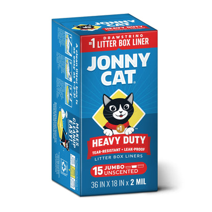 Jonny Cat Litter Box Liners: Heavy Duty - Tear & Leak Resistant - Drawstring Close - Jumbo, 15 Count JONNY CAT